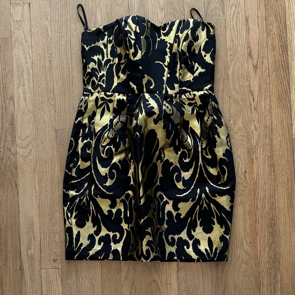 H&M Black and Gold Strapless Dress